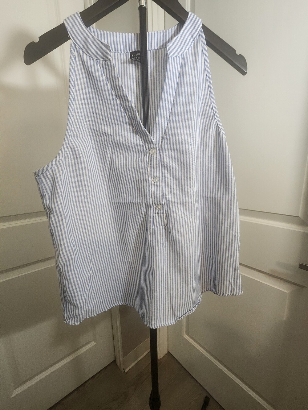 SHEIN 2 Pack Striped Sleeveless Blouses Size L Blue Pink Button Front Tops